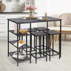Costway 5 Piece Counter Dining Table Set Bar Pub Table Set Metal Frame Black