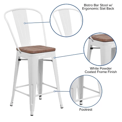 Emma And Oliver 24"H Metal Counter Height Stool With Back And Square Wood Seat - Image 9