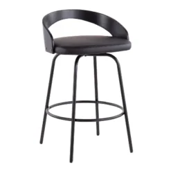 Set Of 2 Grotto Claire Counter Height Barstools Leather/Steel/Wood Black - LumiSource