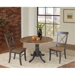 42" Mase Dual Drop Leaf Table With 2 X Back Chairs - International Concepts