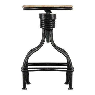 Vintage Metal Frame Swivel Counter Height Barstool With Round Seat Brown/Black - Benzara