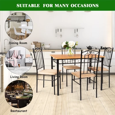 Costway 5 PC Dining Set Wood Metal 30" Table And 4 Chairs Black Kitchen Breakfast Furniture - Image 4