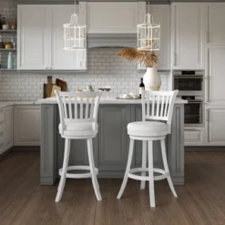 Set Of 2 Woodgrove Faux Leather Swivel Barstools White - CorLiving