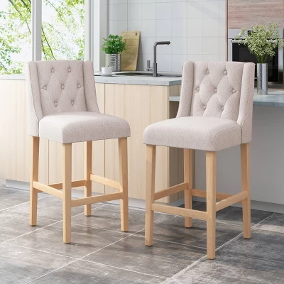 Set Of 2 Lansglen Button Tufted Wingback Barstools - Christopher Knight Home - Image 2