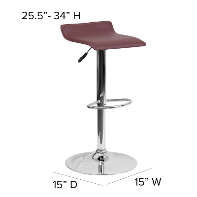 Emma And Oliver Solid Wave Seat Vinyl Adjustable Height Barstool With Chrome Base - Image 3