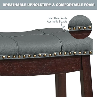 Costway Set Of 2 Nailhead Saddle Bar Stools 24'' Counter Stools Brown/White With Grey Cushion - Image 8