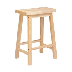 PJ Wood Classic Saddle Seat 24'' Kitchen Bar Counter Stool With Backless Seat & 4 Square Legs, For Homes, Dining Spaces, And Bars, Natural (4 Pack)