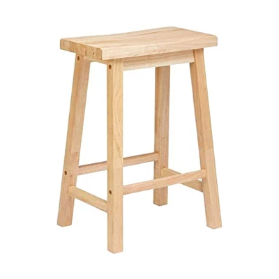 PJ Wood Classic Saddle Seat 24'' Kitchen Bar Counter Stool With Backless Seat & 4 Square Legs, For Homes, Dining Spaces, And Bars, Natural (5 Pack)