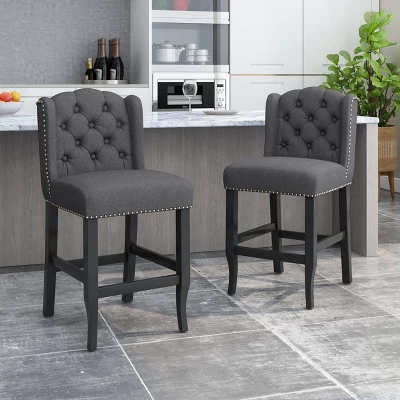 Set Of 2 Foxcroft Wingback Counter Height Barstools - Christopher Knight Home - Image 2