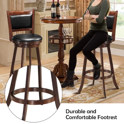 Costway Set Of 2 29'' Swivel Bar Height Stool Wood Dining Chair Upholstered Seat Panel Back Espresso - Image 8