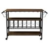 Bradford Rustic Industrial Style Antique Black & Metal Distressed Wood Mobile Kitchen Bar Serving Wine Cart - Baxton Studio