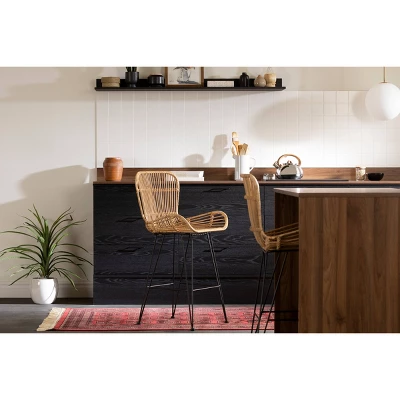 2pk Balka Rattan Counter Height Barstool With Armrests Rattan/Black - South Shore - Image 2