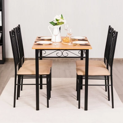 Costway 5 PC Dining Set Wood Metal 30" Table And 4 Chairs Black Kitchen Breakfast Furniture - Image 2