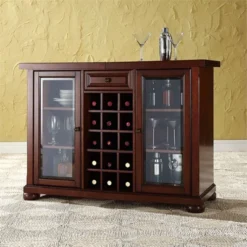 Wood Sliding Top Home Bar Cabinet In Vintage Mahogany Brown-Bowery Hill