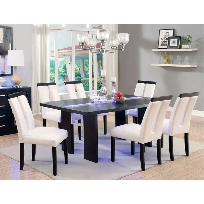 7pc StevensonĀ Glass Insert Open Shelf W/Led Lights Dining Table Set Black - HOMES: Inside + Out