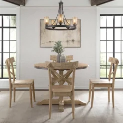 5pc Round Keaton Standard Height Dining Table Set With 4 Chairs Beach - Picket House Furnishings