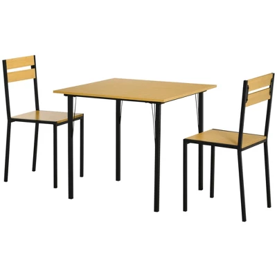 HOMCOM Industrial 3-Piece Dining Table Set, Square Kitchen Table With 2 Chairs For Dorms, Apartments, Studios, Bamboo Wood Grain - Image 3