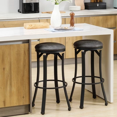 HOMCOM Bar Stools Set Of 2, Vintage Barstools With Footrest, Microfiber Cloth Bar Chairs 29 Inch Seat Height With Steel Legs, Dark Gray - Image 2