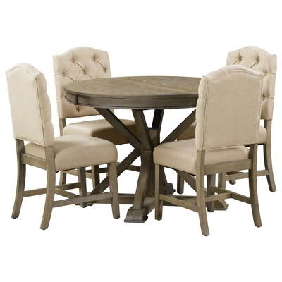 5 PCS Extendable Wood Dining Table Set With Round Table And 4 Upholstered Chairs-ModernLuxe - Image 8