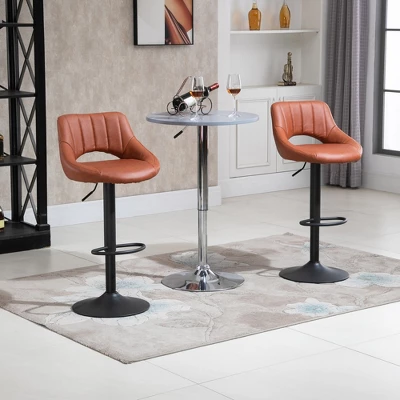 HOMCOM Modern Bar Stools Set Of 2 Swivel Bar Height Barstools Chairs With Adjustable Height, Round Heavy Metal Base, And Footrest - Image 2