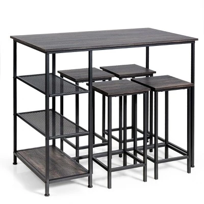 Costway 5 Piece Counter Dining Table Set Bar Pub Table Set Metal Frame Black - Image 5