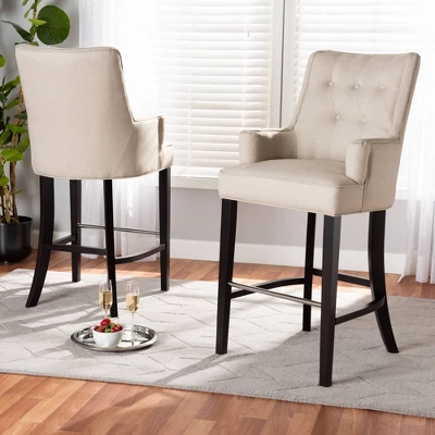 2pc Aldon Upholstered And Wood Bar Stool Set - Baxton Studio - Image 5