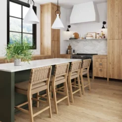 Faux Leather Woven Counter Height Barstool Warm Pine/Brushed Light Brown - Nathan James