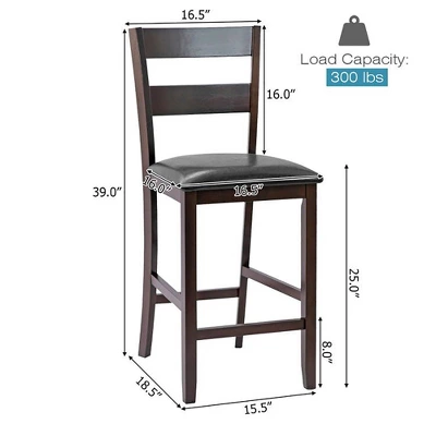 Costway 2-Pieces Bar Stools Counter Height Chairs W/ PU Leather Seat Espresso - Image 3