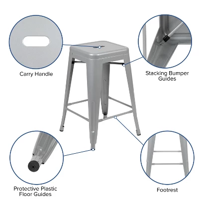 Flash Furniture 24" High Metal Counter-Height, Indoor Bar Stool - Stackable Set Of 4 - Image 5
