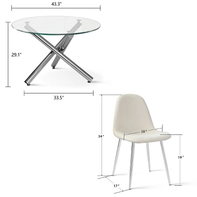 Eileen+Spoon 5-Piece Silver Round Clear Glass Dining Table Set With 4 Upholstered Chairs -The Pop Maison - Image 3