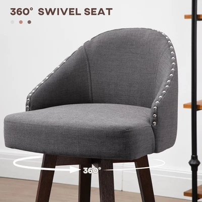 HOMCOM Bar Stools Set Of 4, Linen Fabric Kitchen Counter Stools With Nailhead Trim, Rubber Wood Legs And Footrest For Dining Room, Pub, Dark Gray - Image 4