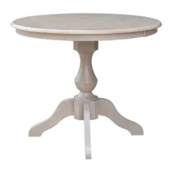 36"x36" Solid Wood Round Pedestal Dining Table Washed Gray Taupe - International Concepts