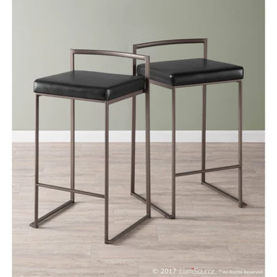Set Of 2 26" Fuji Contemporary Stackable Counter Height Barstools Antique With Cushion - Image 8