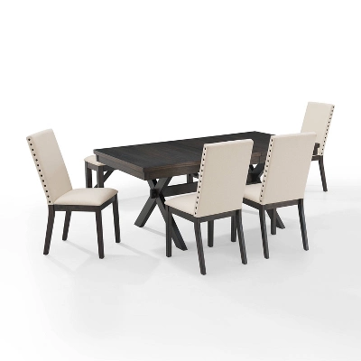 6pc Hayden Extendable Dining Set With Bench And 4 Upholstered Chairs Slate - Crosley - Image 8