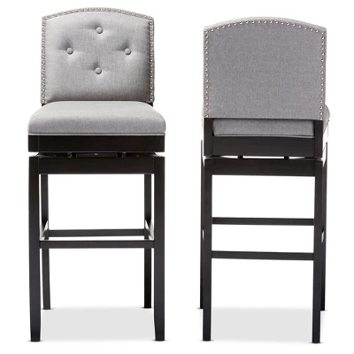 Set Of 2 Ginaro Modern And Contemporary Fabric Button Tufted Upholstered Swivel Barstools - Gray - Baxton Studio