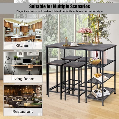 Costway 5 Piece Counter Dining Table Set Bar Pub Table Set Metal Frame Black - Image 9