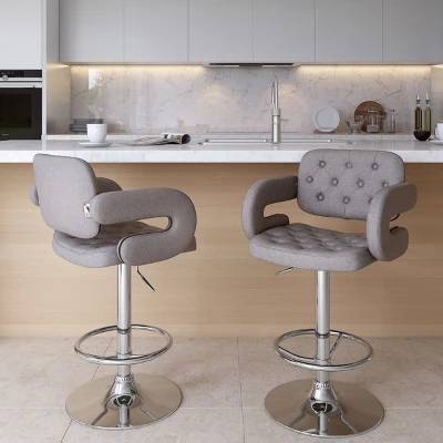 Set Of 2 Adjustable Tufted Fabric Barstool With Armrests - CorLiving - Image 6