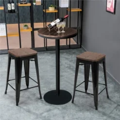 Yaheetech 4PCS Metal Stackable Counter Bar Stools With Wood Seat For Dining Room/Café