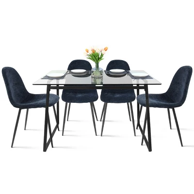 Mona+Spoon 5 Piece Black Rectangular Clear Tempered Transparent Glass Table With 4 Upholstered Side Chairs-Maison Boucle - Image 9