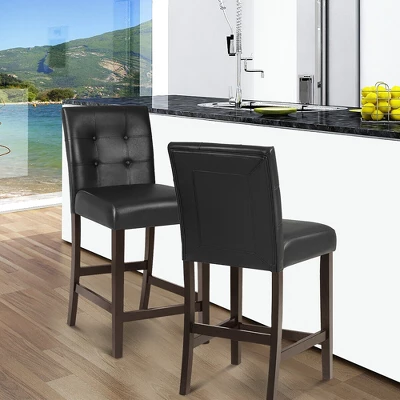 Tangkula Set Of 4 Bar Stools 25inch Counter Height Barstool Pub Chair Rubber Wood Black - Image 3
